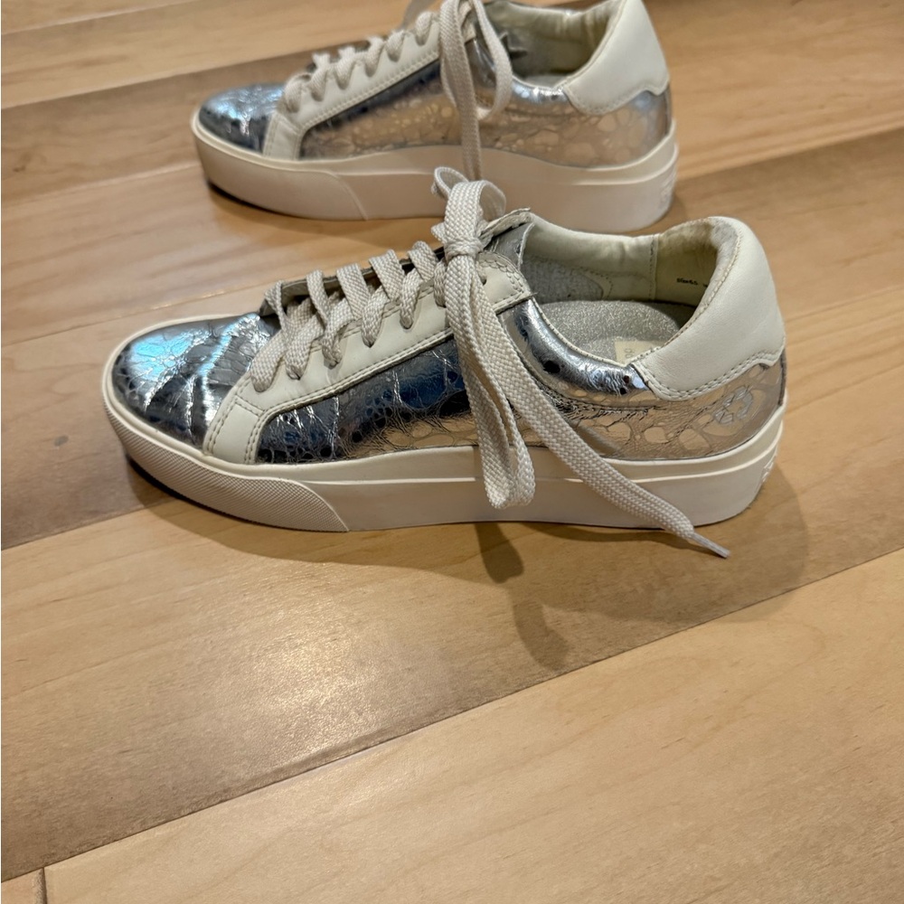 Dolce Vita Metallic Silver and White Sneakers